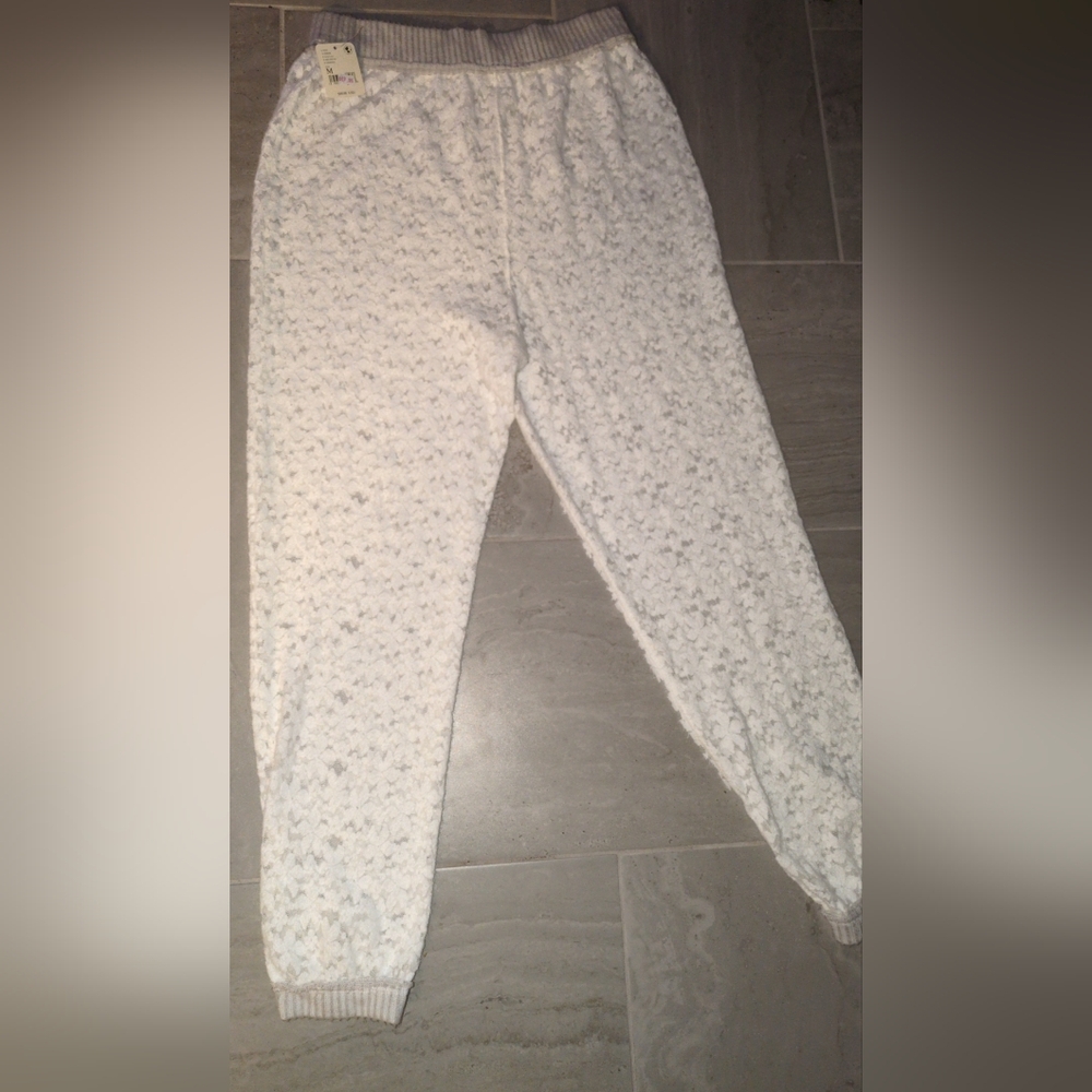 Free People White and Gray Textured Sweater Pants